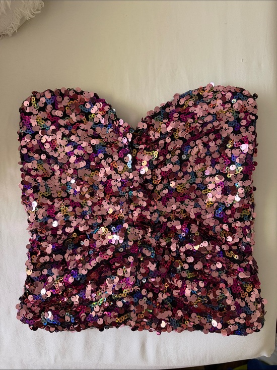 Zara Tops - Zara Iridescent Pink Sequin Strapless Bustier